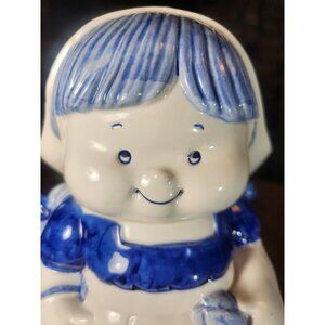 Vintage Ceramic Dutch Girl Cookie Jar Hand-Painted Blue & White Kitchen Decor